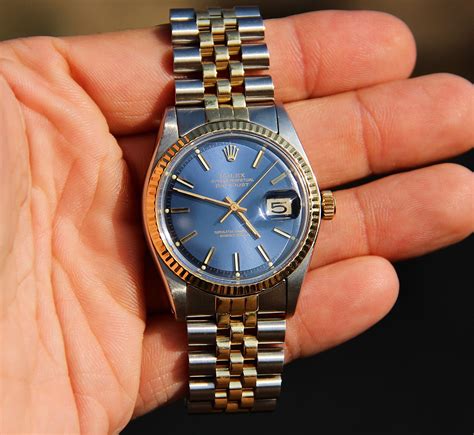 rolex datejust rose gold blue dial|blue face rolex date just.